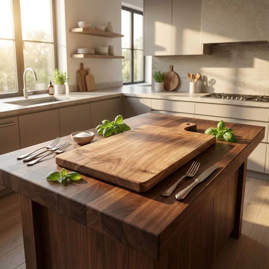 Paper composite cutting board with vegetables