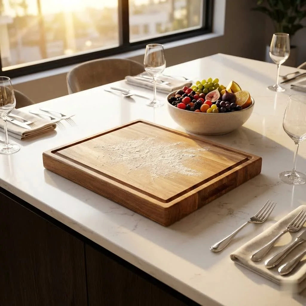 Cherry wood cutting board with rich reddish-brown hue