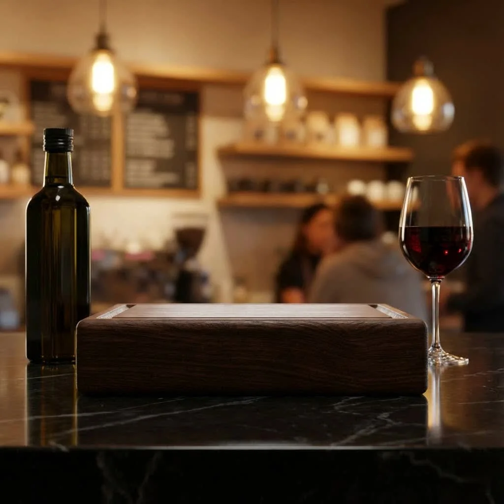 Round wooden cutting board with food