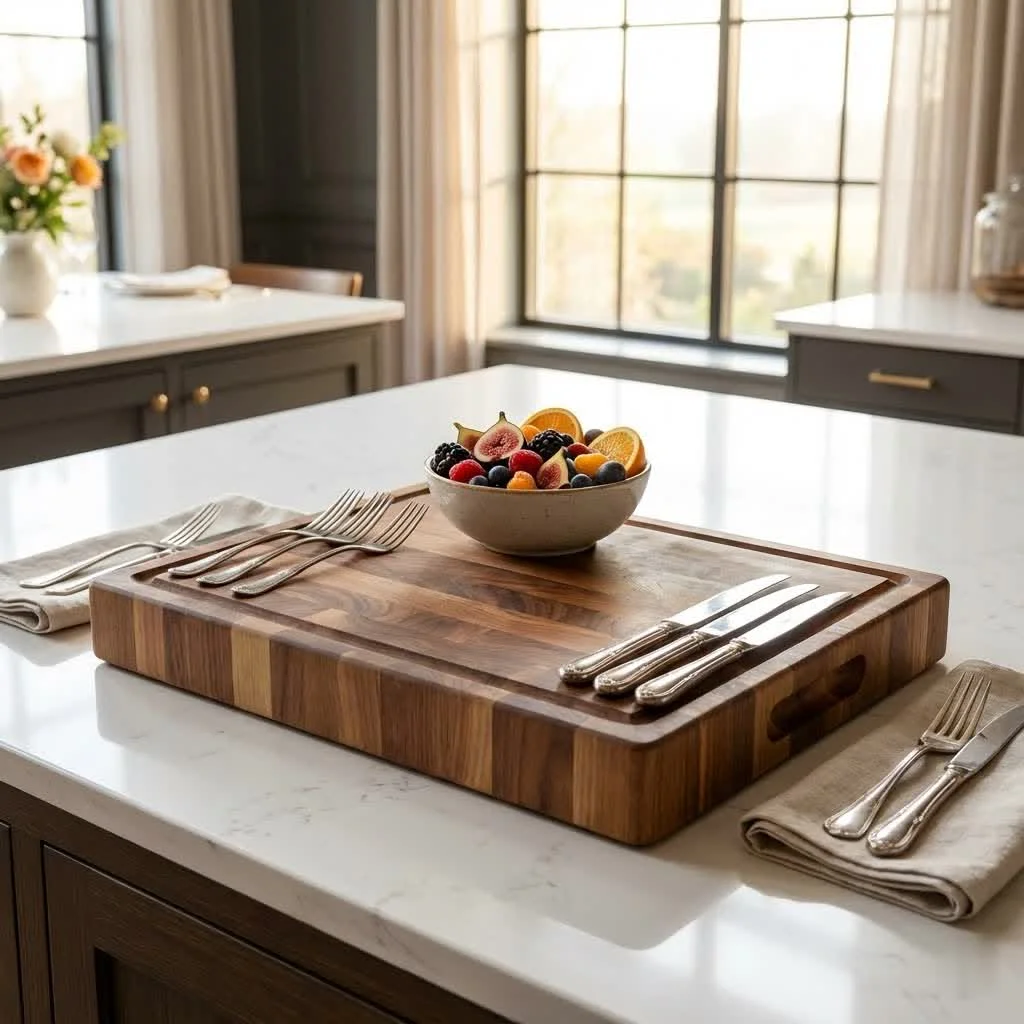 Elegant stone cutting board on a kitchen counter