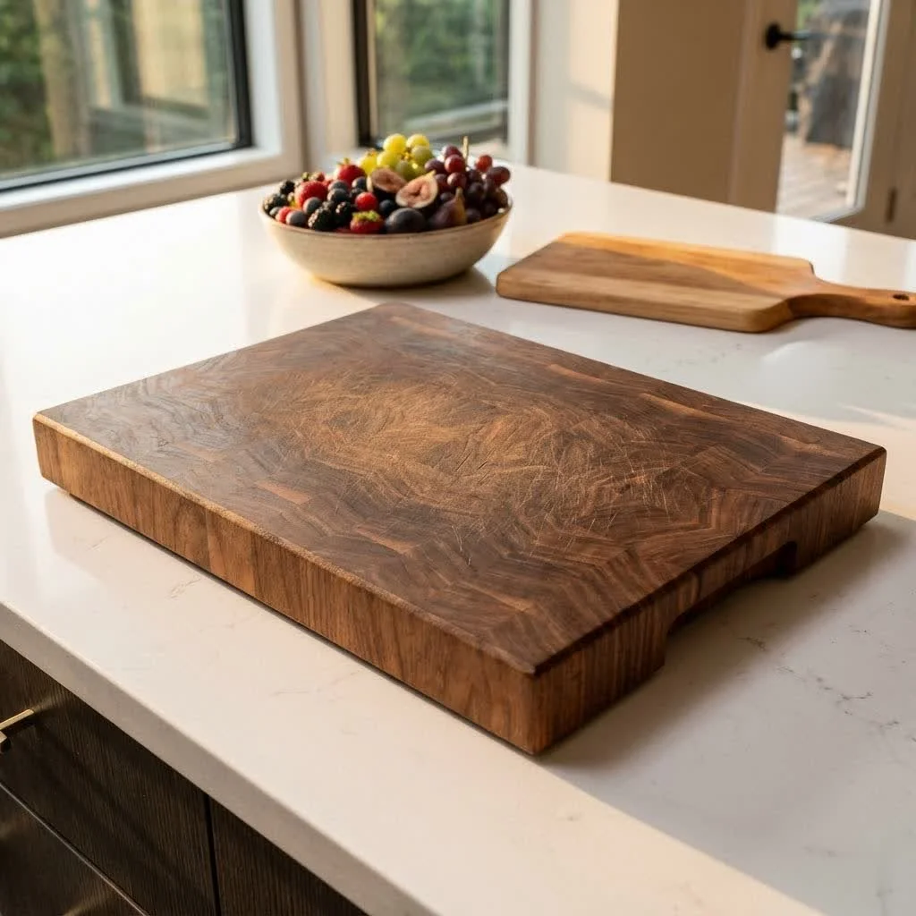 Maple end grain cutting board with a checkerboard pattern