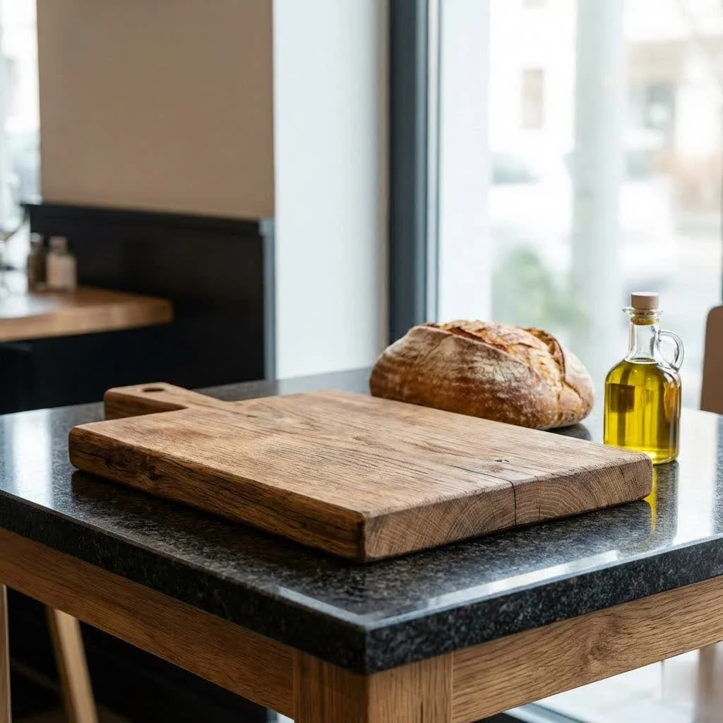 Maple wood cutting board on a kitchen counter