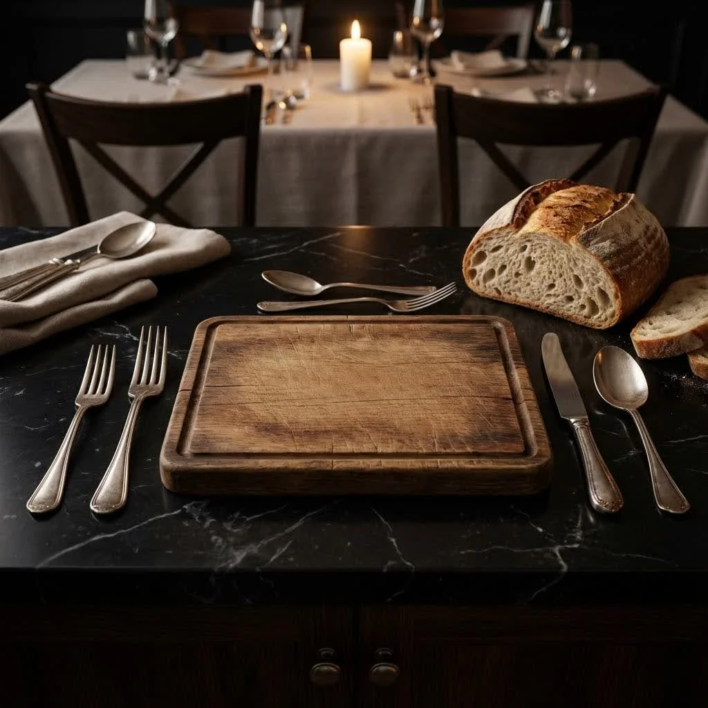Acacia wood cutting board with rich grain patterns