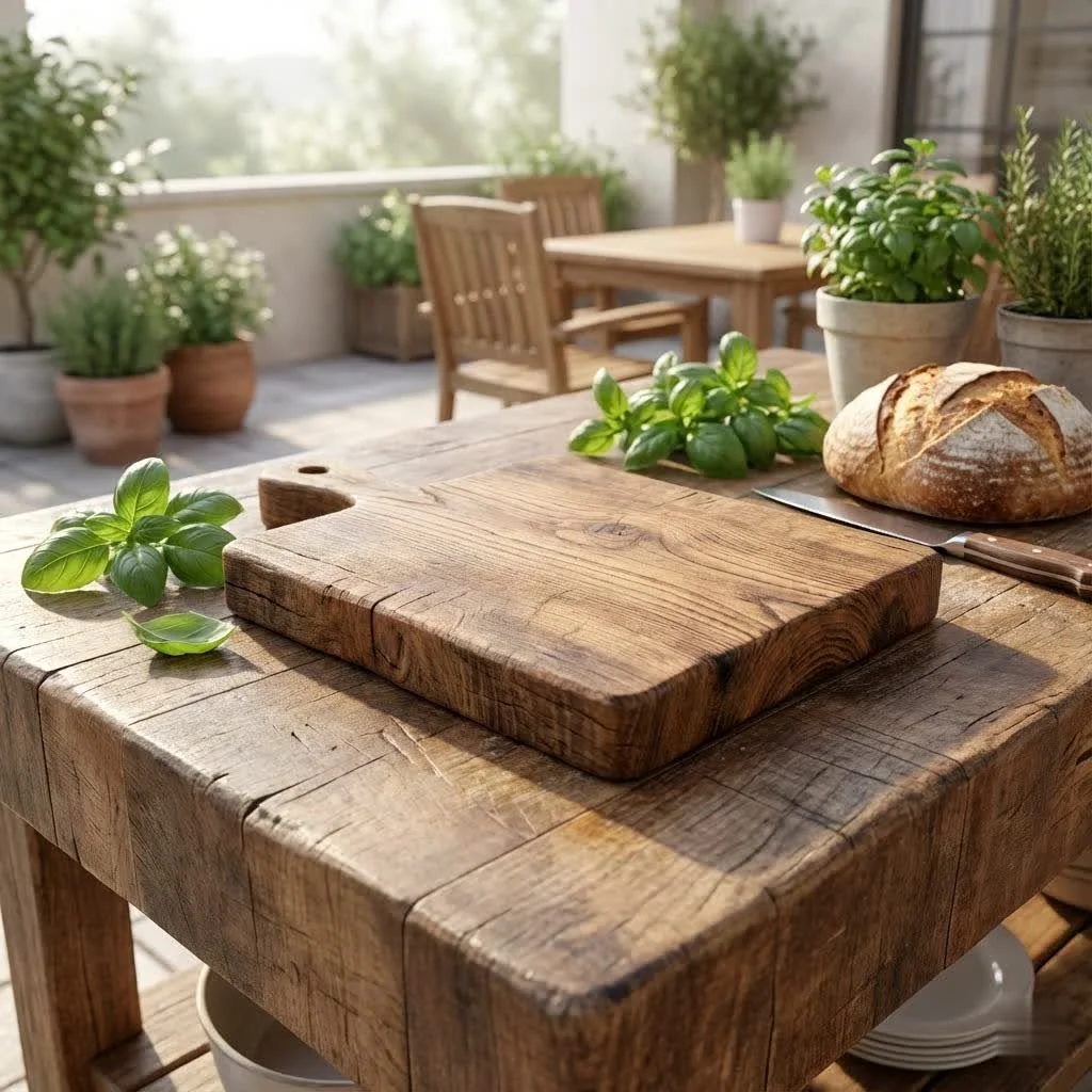 Boardsmith end-grain cutting board with rich wood tones